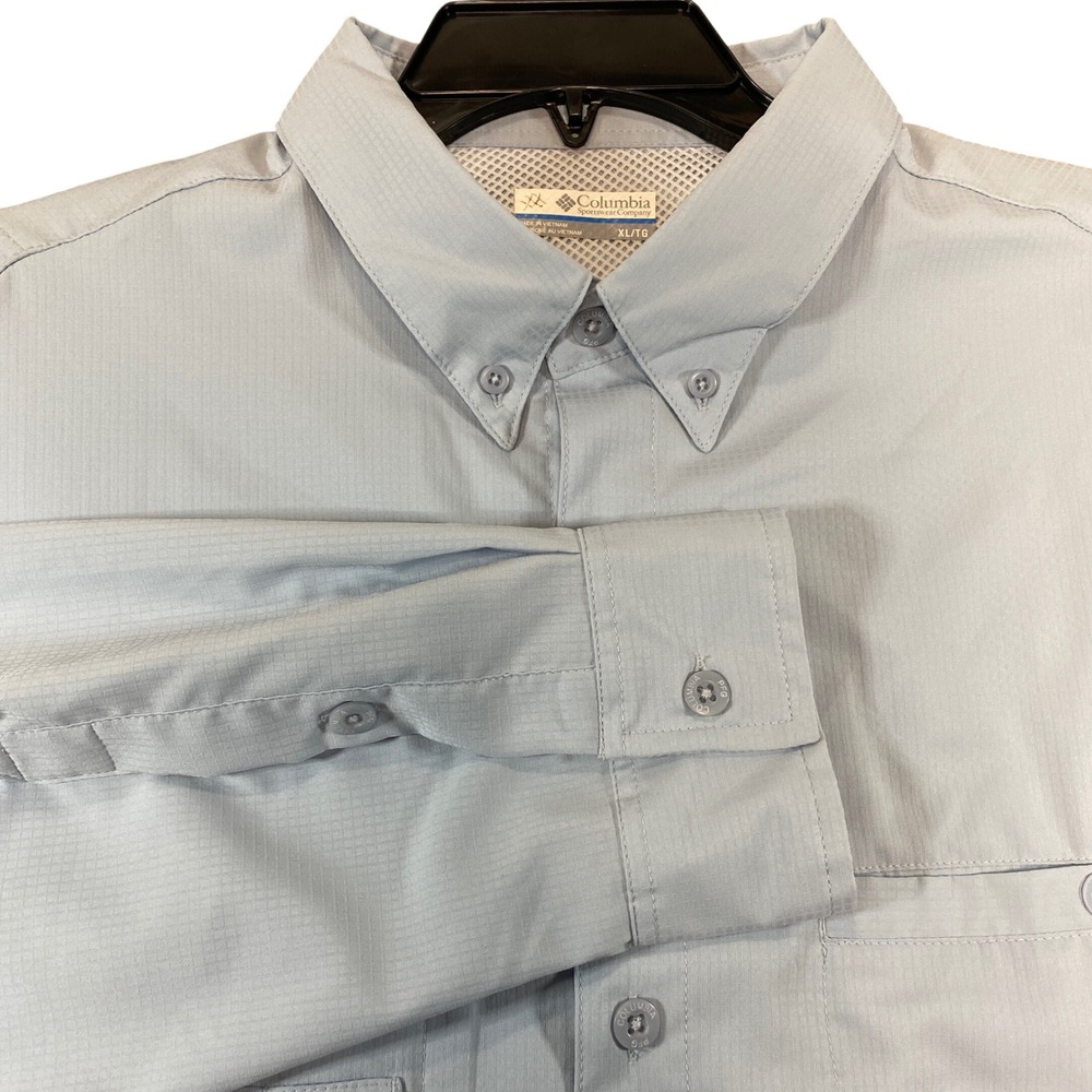 Columbia PFG Bahama II Fishing Shirt Mens XL‎ Light Blue Long Sleeve FM7253